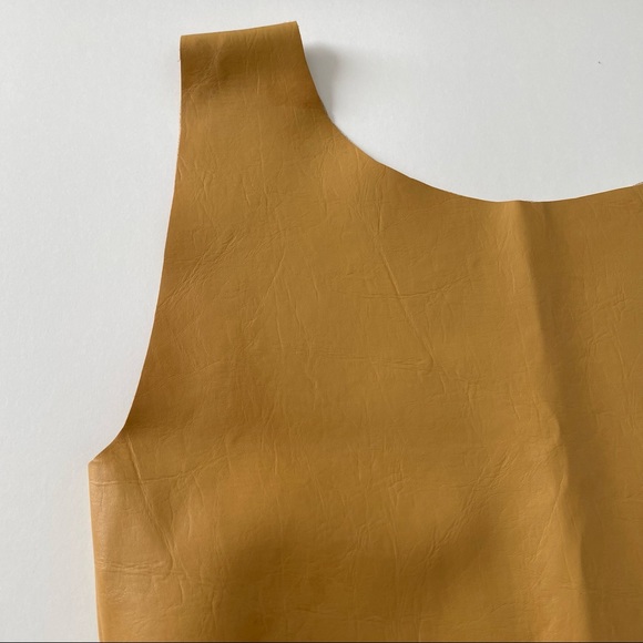 Vintage Native American Fringe Vegan Leather Sheath Dress Embroidery Tan Gold M - Picture 8 of 14